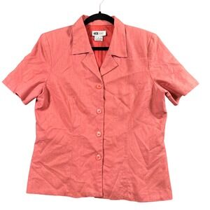 Womens VTG 90s Coral Linen Blend Short Sleeve Blazer Top L Minimalist Chic